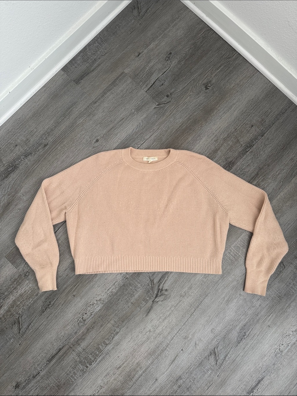 Honey Punch Creamy Blush Cropped Crewneck Sweater